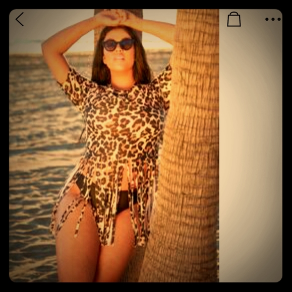 leopard fringe hem short sleeve tankini